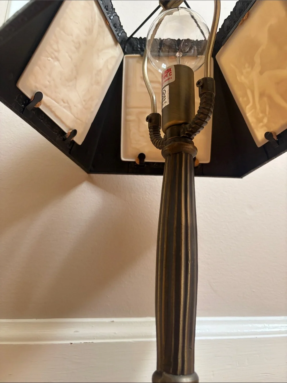 Vintage Lithophane Panel Table Lamp Cherub Angel Art Nouveau Victorian Revival